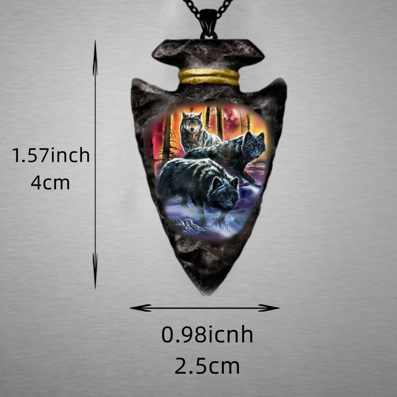 Triangle Deep Forest Wolf Pendant Necklace for Men